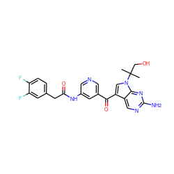 CC(C)(CO)n1cc(C(=O)c2cncc(NC(=O)Cc3ccc(F)c(F)c3)c2)c2cnc(N)nc21 ZINC000169708071