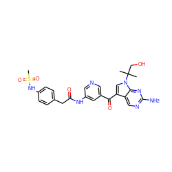 CC(C)(CO)n1cc(C(=O)c2cncc(NC(=O)Cc3ccc(NS(C)(=O)=O)cc3)c2)c2cnc(N)nc21 ZINC000169708068