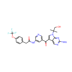 CC(C)(CO)n1cc(C(=O)c2cncc(NC(=O)Cc3ccc(OC(F)(F)F)cc3)c2)c2cnc(N)nc21 ZINC000169708070