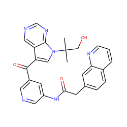 CC(C)(CO)n1cc(C(=O)c2cncc(NC(=O)Cc3ccc4cccnc4c3)c2)c2cncnc21 ZINC000169707785