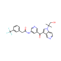 CC(C)(CO)n1cc(C(=O)c2cncc(NC(=O)Cc3cccc(C(F)(F)F)c3)c2)c2cnccc21 ZINC001772643025