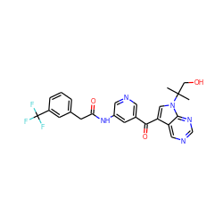 CC(C)(CO)n1cc(C(=O)c2cncc(NC(=O)Cc3cccc(C(F)(F)F)c3)c2)c2cncnc21 ZINC000169707783