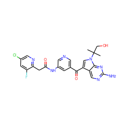 CC(C)(CO)n1cc(C(=O)c2cncc(NC(=O)Cc3ncc(Cl)cc3F)c2)c2cnc(N)nc21 ZINC000169708065