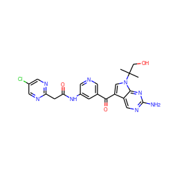 CC(C)(CO)n1cc(C(=O)c2cncc(NC(=O)Cc3ncc(Cl)cn3)c2)c2cnc(N)nc21 ZINC000169708072