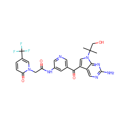 CC(C)(CO)n1cc(C(=O)c2cncc(NC(=O)Cn3cc(C(F)(F)F)ccc3=O)c2)c2cnc(N)nc21 ZINC000169708064