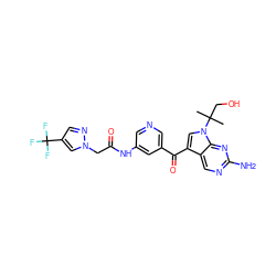 CC(C)(CO)n1cc(C(=O)c2cncc(NC(=O)Cn3cc(C(F)(F)F)cn3)c2)c2cnc(N)nc21 ZINC000169708067