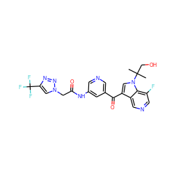 CC(C)(CO)n1cc(C(=O)c2cncc(NC(=O)Cn3cc(C(F)(F)F)nn3)c2)c2cncc(F)c21 ZINC001772589959