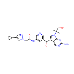 CC(C)(CO)n1cc(C(=O)c2cncc(NC(=O)Cn3cc(C4CC4)cn3)c2)c2cnc(N)nc21 ZINC000169708078