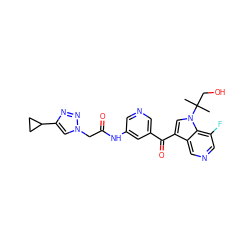 CC(C)(CO)n1cc(C(=O)c2cncc(NC(=O)Cn3cc(C4CC4)nn3)c2)c2cncc(F)c21 ZINC001772573135