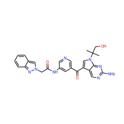 CC(C)(CO)n1cc(C(=O)c2cncc(NC(=O)Cn3cc4ccccc4n3)c2)c2cnc(N)nc21 ZINC000169708059