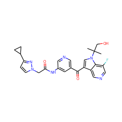 CC(C)(CO)n1cc(C(=O)c2cncc(NC(=O)Cn3ccc(C4CC4)n3)c2)c2cncc(F)c21 ZINC000207624104