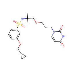 CC(C)(COCCCn1ccc(=O)[nH]c1=O)NS(=O)(=O)c1cccc(OCC2CC2)c1 ZINC000116101160