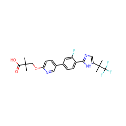 CC(C)(COc1ccc(-c2ccc(-c3ncc(C(C)(C)C(F)(F)F)[nH]3)c(F)c2)cn1)C(=O)O ZINC000218546649