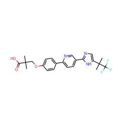 CC(C)(COc1ccc(-c2ccc(-c3ncc(C(C)(C)C(F)(F)F)[nH]3)cn2)cc1)C(=O)O ZINC000150276060