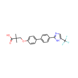 CC(C)(COc1ccc(-c2ccc(-c3ncc(C(F)(F)F)[nH]3)cc2)cc1)C(=O)O ZINC000205344351