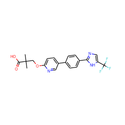 CC(C)(COc1ccc(-c2ccc(-c3ncc(C(F)(F)F)[nH]3)cc2)cn1)C(=O)O ZINC000205343050