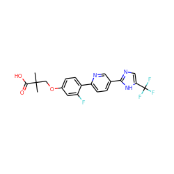 CC(C)(COc1ccc(-c2ccc(-c3ncc(C(F)(F)F)[nH]3)cn2)c(F)c1)C(=O)O ZINC000218548849