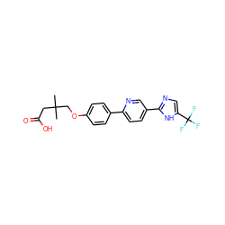 CC(C)(COc1ccc(-c2ccc(-c3ncc(C(F)(F)F)[nH]3)cn2)cc1)CC(=O)O ZINC000218549193