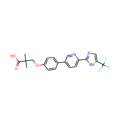 CC(C)(COc1ccc(-c2ccc(-c3ncc(C(F)(F)F)[nH]3)nc2)cc1)C(=O)O ZINC000218549613