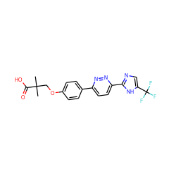 CC(C)(COc1ccc(-c2ccc(-c3ncc(C(F)(F)F)[nH]3)nn2)cc1)C(=O)O ZINC000205343551