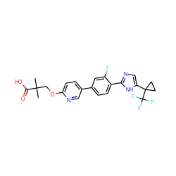 CC(C)(COc1ccc(-c2ccc(-c3ncc(C4(C(F)(F)F)CC4)[nH]3)c(F)c2)cn1)C(=O)O ZINC000218545915