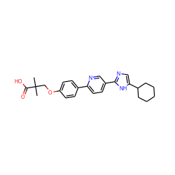 CC(C)(COc1ccc(-c2ccc(-c3ncc(C4CCCCC4)[nH]3)cn2)cc1)C(=O)O ZINC000204761073