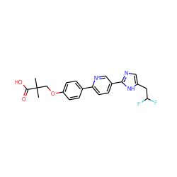 CC(C)(COc1ccc(-c2ccc(-c3ncc(CC(F)F)[nH]3)cn2)cc1)C(=O)O ZINC000204762103