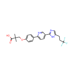 CC(C)(COc1ccc(-c2ccc(-c3ncc(CCC(F)(F)F)[nH]3)cn2)cc1)C(=O)O ZINC000218543285