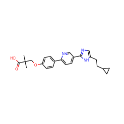 CC(C)(COc1ccc(-c2ccc(-c3ncc(CCC4CC4)[nH]3)cn2)cc1)C(=O)O ZINC000218543965