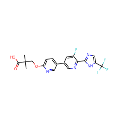 CC(C)(COc1ccc(-c2cnc(-c3ncc(C(F)(F)F)[nH]3)c(F)c2)cn1)C(=O)O ZINC000204762470