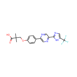 CC(C)(COc1ccc(-c2cnc(-c3ncc(C(F)(F)F)[nH]3)cn2)cc1)C(=O)O ZINC000200821906