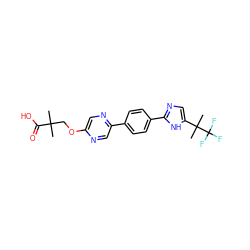 CC(C)(COc1cnc(-c2ccc(-c3ncc(C(C)(C)C(F)(F)F)[nH]3)cc2)cn1)C(=O)O ZINC000218546313