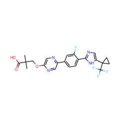 CC(C)(COc1cnc(-c2ccc(-c3ncc(C4(C(F)(F)F)CC4)[nH]3)c(F)c2)cn1)C(=O)O ZINC000218546437