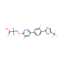 CC(C)(COc1ncc(-c2ccc(-c3ncc(C(F)(F)F)[nH]3)c(F)c2)cc1F)C(=O)O ZINC000218551524