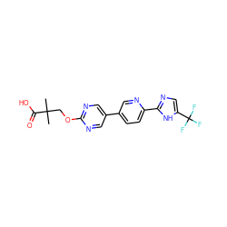 CC(C)(COc1ncc(-c2ccc(-c3ncc(C(F)(F)F)[nH]3)nc2)cn1)C(=O)O ZINC000218558602