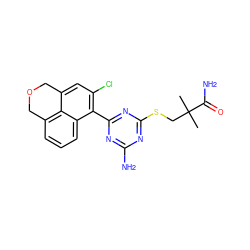 CC(C)(CSc1nc(N)nc(-c2c(Cl)cc3c4c(cccc24)COC3)n1)C(N)=O ZINC000103229076