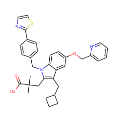 CC(C)(Cc1c(CC2CCC2)c2cc(OCc3ccccn3)ccc2n1Cc1ccc(-c2nccs2)cc1)C(=O)O ZINC000042965708