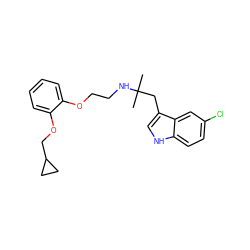 CC(C)(Cc1c[nH]c2ccc(Cl)cc12)NCCOc1ccccc1OCC1CC1 ZINC000001542749