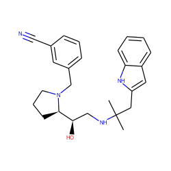 CC(C)(Cc1cc2ccccc2[nH]1)NC[C@@H](O)[C@H]1CCCN1Cc1cccc(C#N)c1 ZINC000028564702