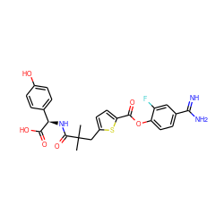 CC(C)(Cc1ccc(C(=O)Oc2ccc(C(=N)N)cc2F)s1)C(=O)N[C@@H](C(=O)O)c1ccc(O)cc1 ZINC000210450947