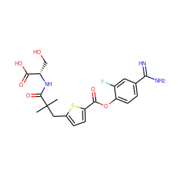 CC(C)(Cc1ccc(C(=O)Oc2ccc(C(=N)N)cc2F)s1)C(=O)N[C@@H](CO)C(=O)O ZINC000210437061