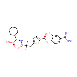 CC(C)(Cc1ccc(C(=O)Oc2ccc(C(=N)N)cc2F)s1)C(=O)N[C@H](C(=O)O)C1CCCCC1 ZINC000261188636