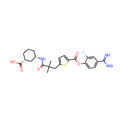 CC(C)(Cc1ccc(C(=O)Oc2ccc(C(=N)N)cc2F)s1)C(=O)N[C@H]1CCC[C@@H](C(=O)O)C1 ZINC001772651704