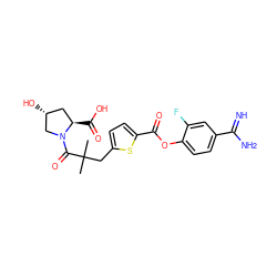 CC(C)(Cc1ccc(C(=O)Oc2ccc(C(=N)N)cc2F)s1)C(=O)N1C[C@H](O)C[C@H]1C(=O)O ZINC001772601405