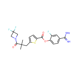 CC(C)(Cc1ccc(C(=O)Oc2ccc(C(=N)N)cc2F)s1)C(=O)N1CC(F)(F)C1 ZINC000261136196