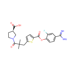 CC(C)(Cc1ccc(C(=O)Oc2ccc(C(=N)N)cc2F)s1)C(=O)N1CC[C@@H](C(=O)O)C1 ZINC000210443947