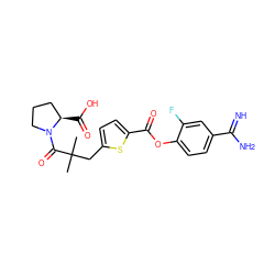 CC(C)(Cc1ccc(C(=O)Oc2ccc(C(=N)N)cc2F)s1)C(=O)N1CCC[C@H]1C(=O)O ZINC000261077210