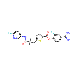 CC(C)(Cc1ccc(C(=O)Oc2ccc(C(=N)N)cc2F)s1)C(=O)Nc1ccc(F)nc1 ZINC000261107381