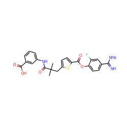 CC(C)(Cc1ccc(C(=O)Oc2ccc(C(=N)N)cc2F)s1)C(=O)Nc1cccc(C(=O)O)c1 ZINC000261101174