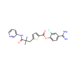 CC(C)(Cc1ccc(C(=O)Oc2ccc(C(=N)N)cc2F)s1)C(=O)Nc1cccnc1 ZINC000261101940